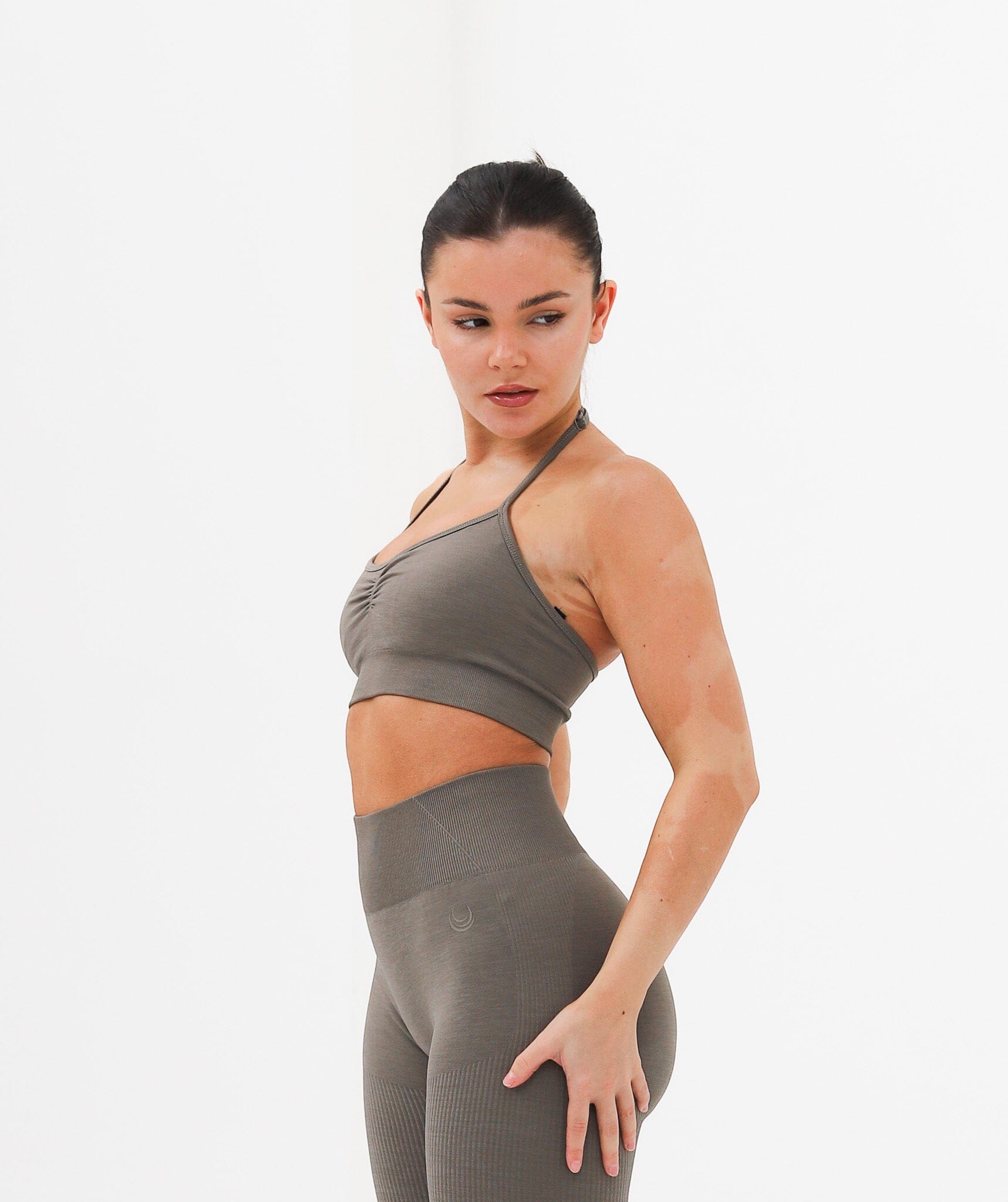 Halter Neck Top Taupe Brown 