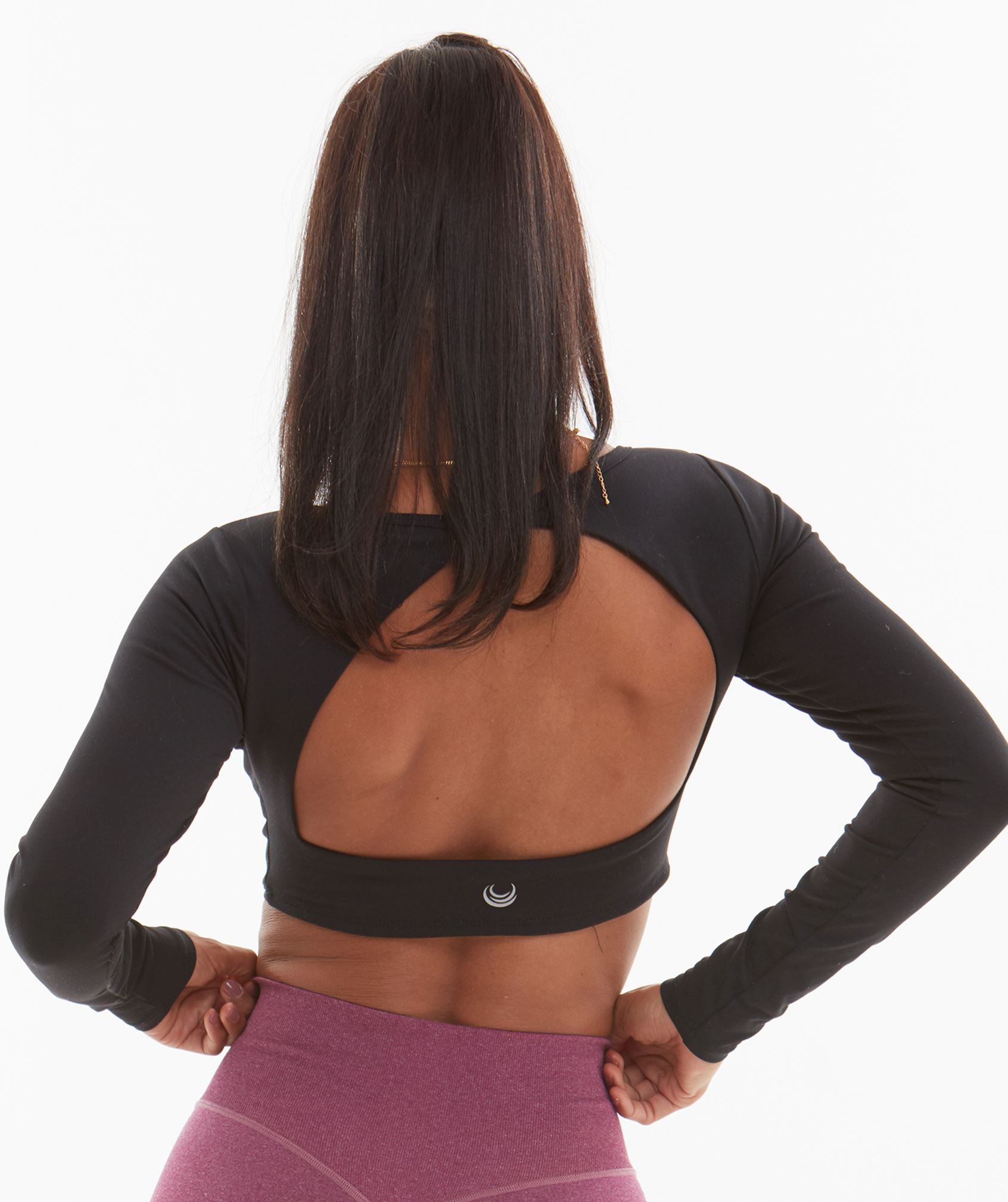 Open Back Long Sleeve Top Black 
