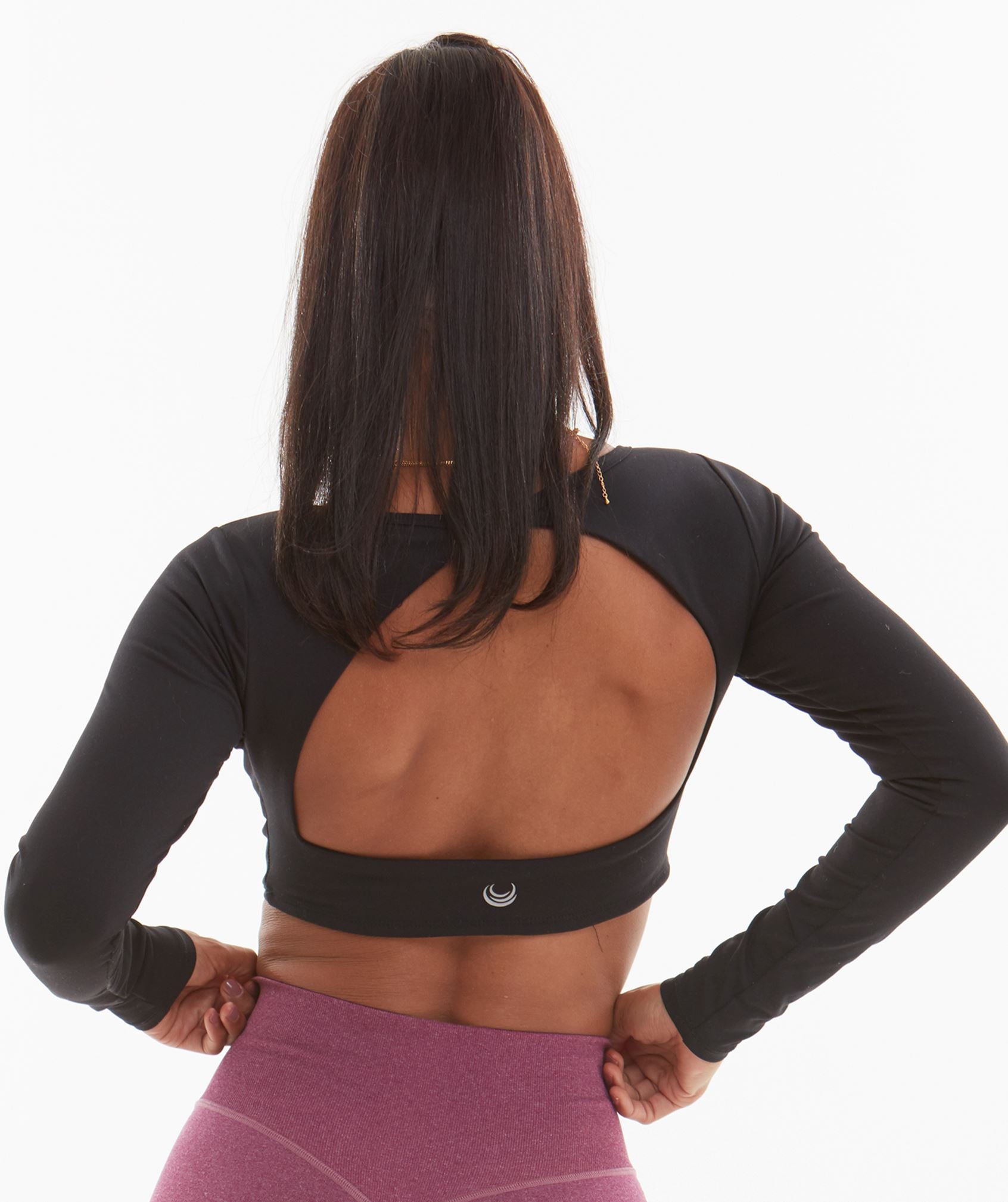 Open Back Long Sleeve Top Black 