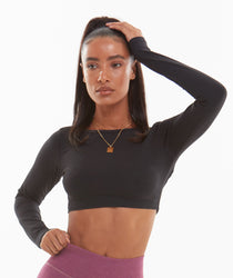 Open Back Long Sleeve Top Black 